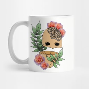 Surreal Plant Person with Roses, Leaves and Mandala Mug